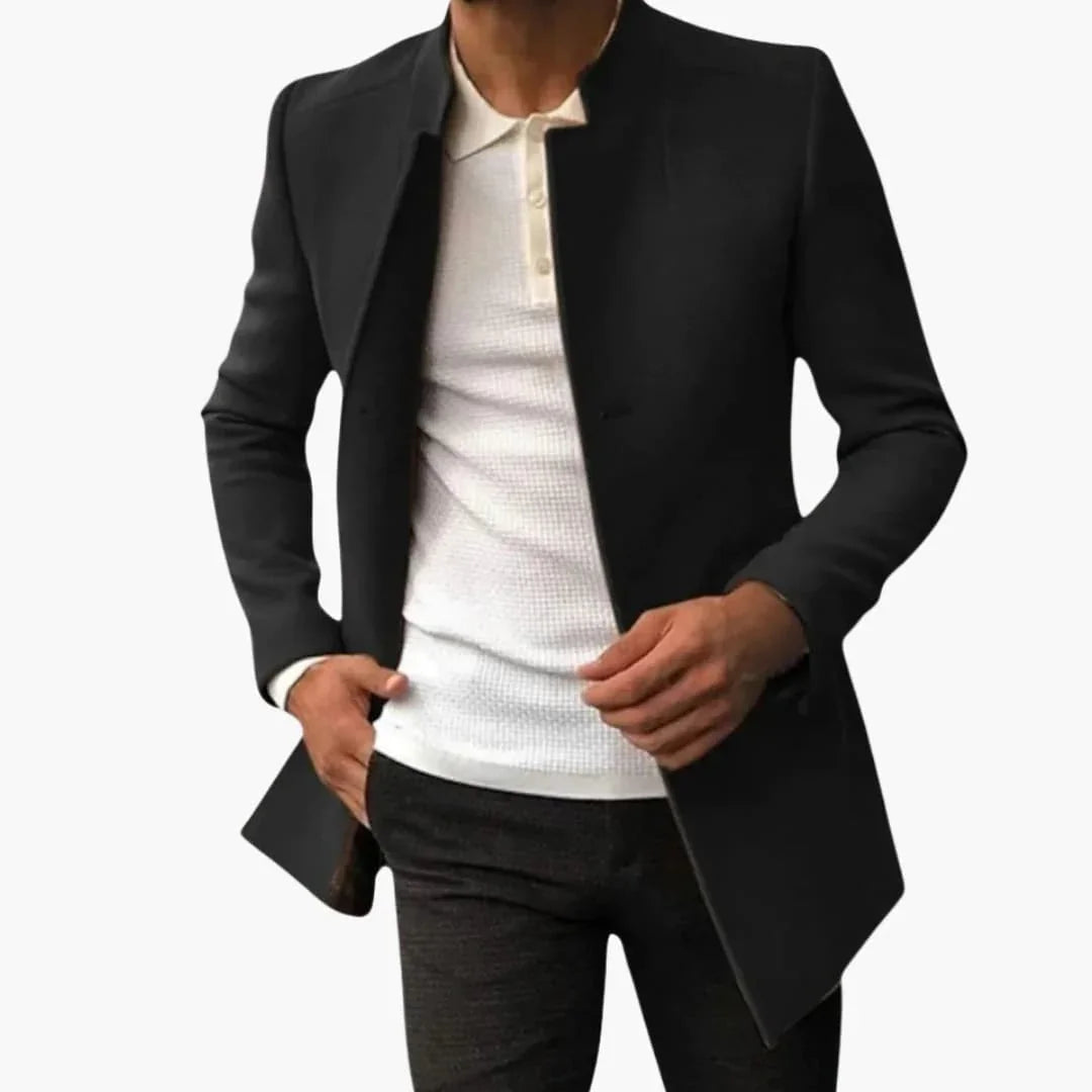 Men's Coat with Side Pockets and Button Closure