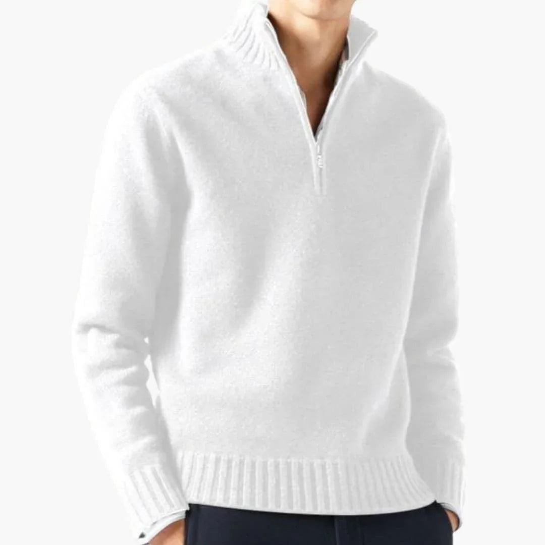 Bavane | Men's Sweater with Half-Zip and Ribbed Hem