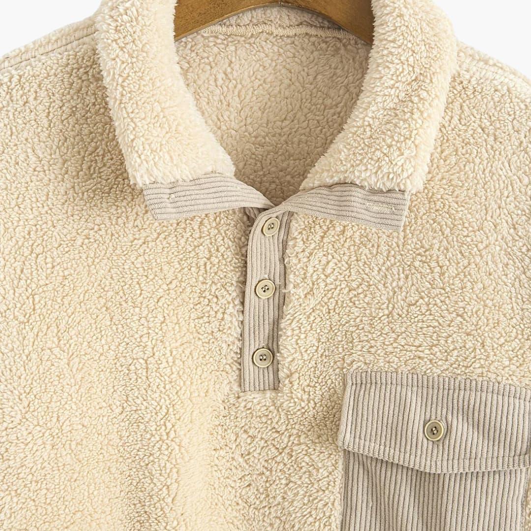 Men's Sweater with Polo Collar and Pocket