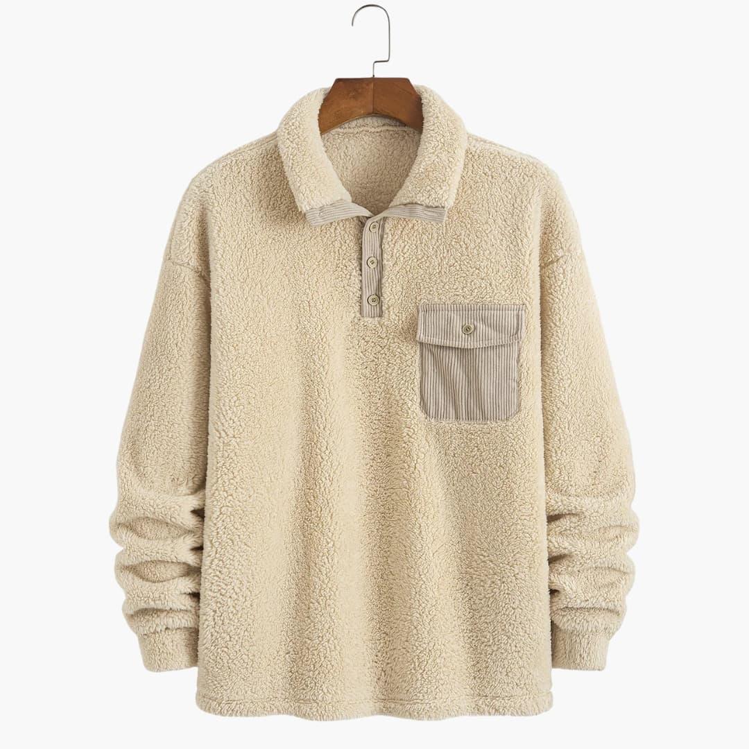 Men's Sweater with Polo Collar and Pocket