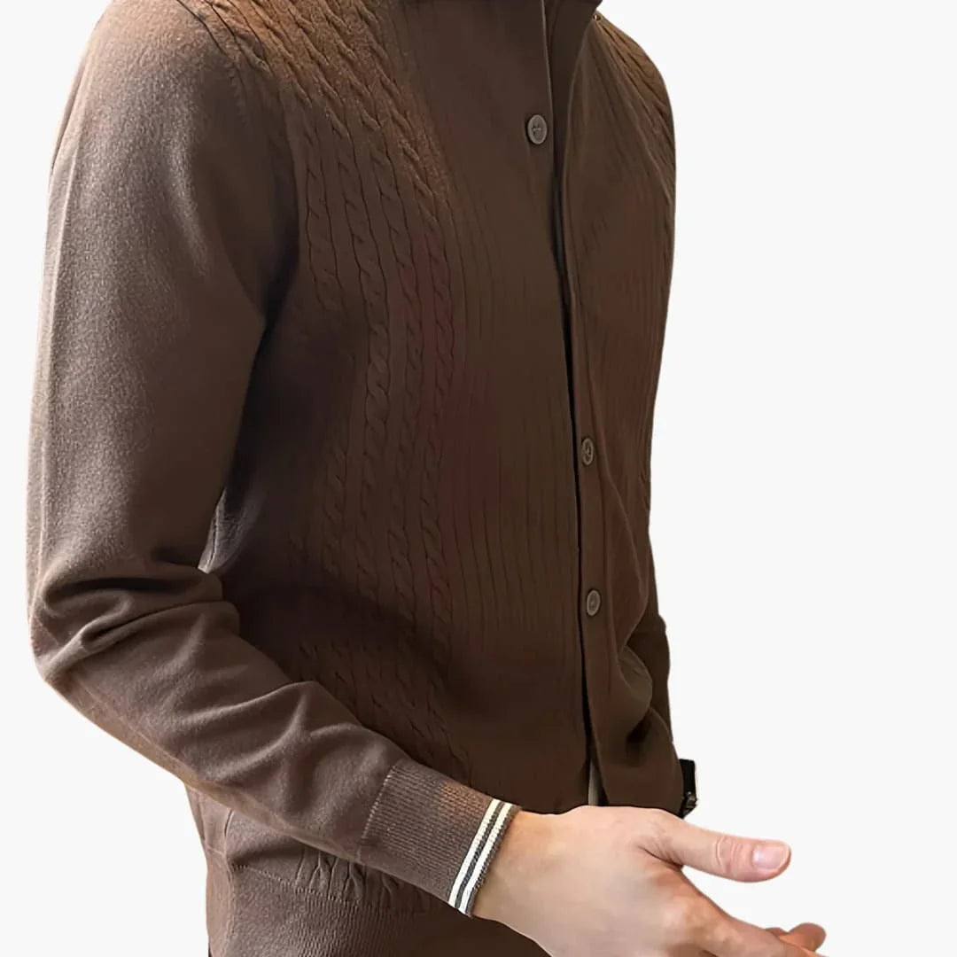 Men's Sweater with Shawl Collar and Button Closure