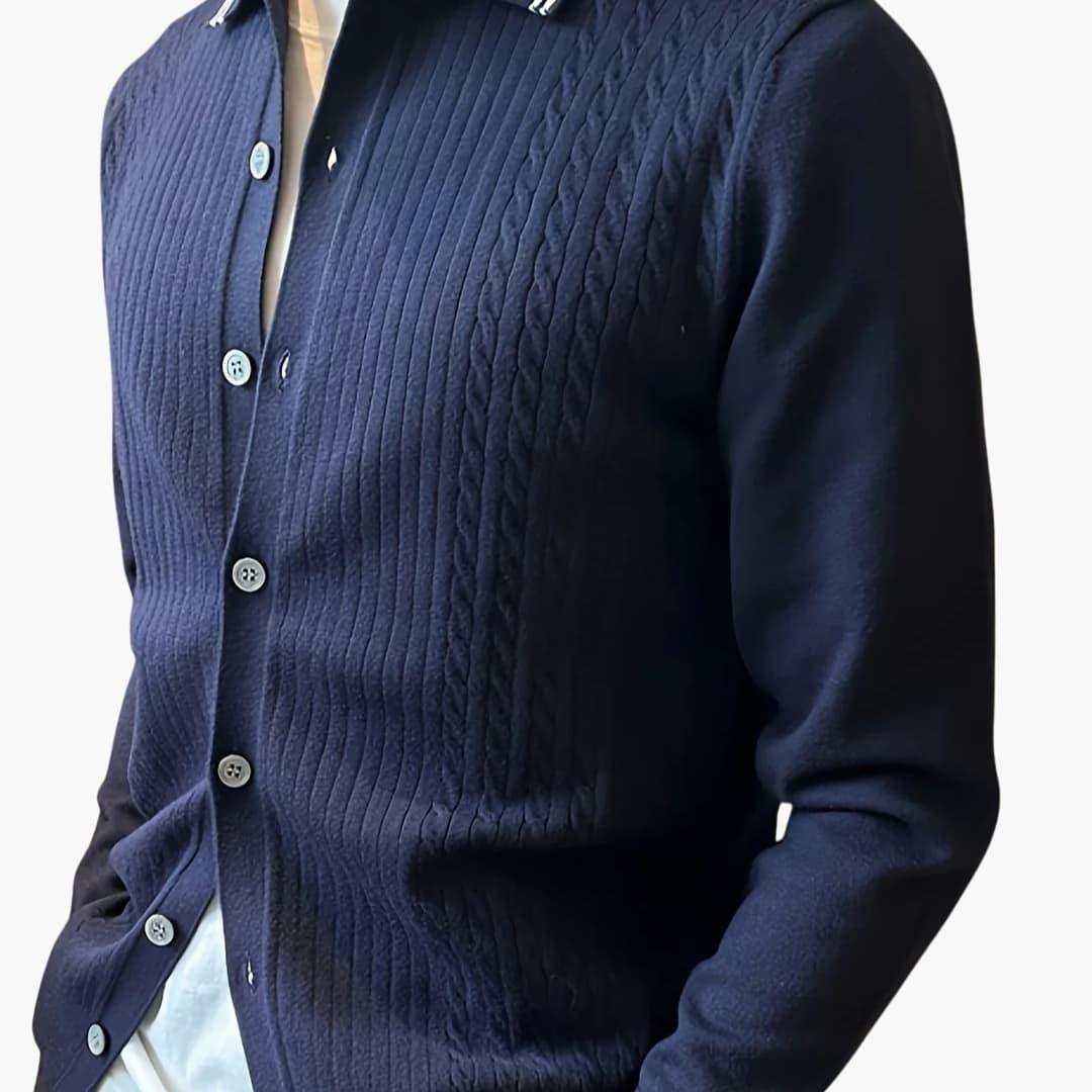 Men's Sweater with Shawl Collar and Button Closure