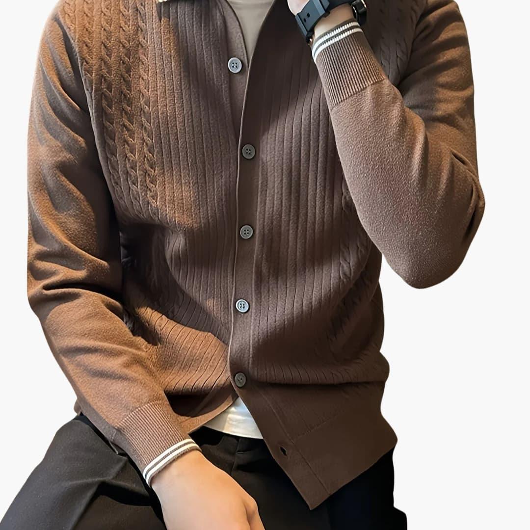 Men's Sweater with Shawl Collar and Button Closure