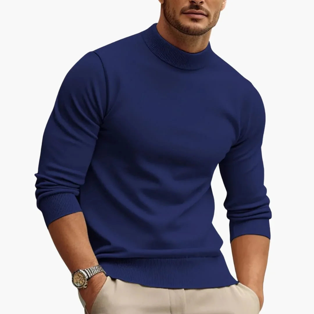 Men's Sweater with Round Neck and Ribbed Cuff