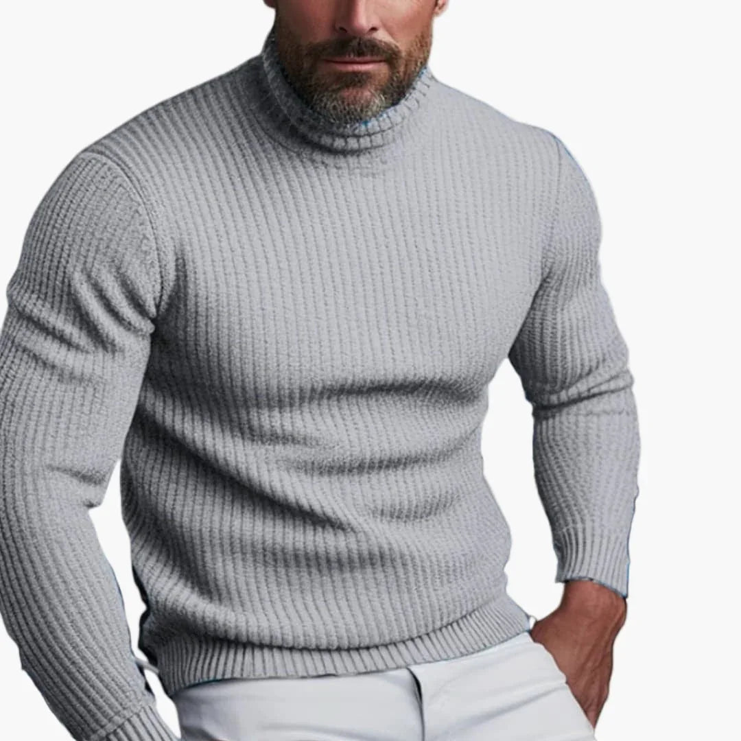 Men's Turtleneck Sweater with Ribbed Knit Design