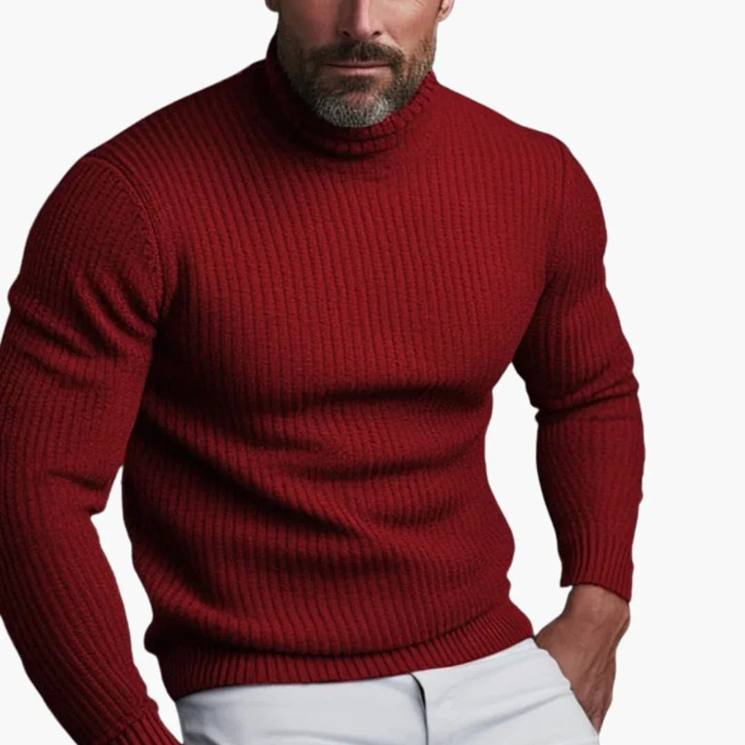 Men's Turtleneck Sweater with Ribbed Knit Design