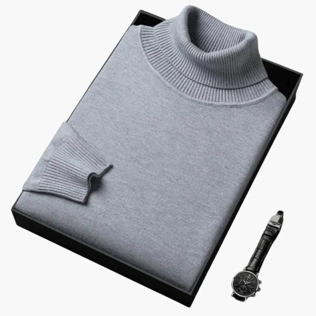 Men's Turtleneck Sweater with Long Sleeves and Ribbed Hem