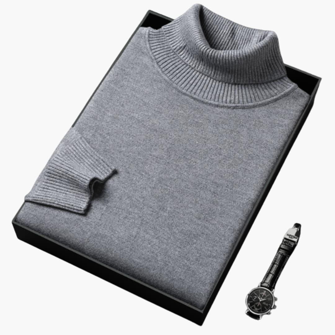 Men's Turtleneck Sweater with Long Sleeves and Ribbed Hem