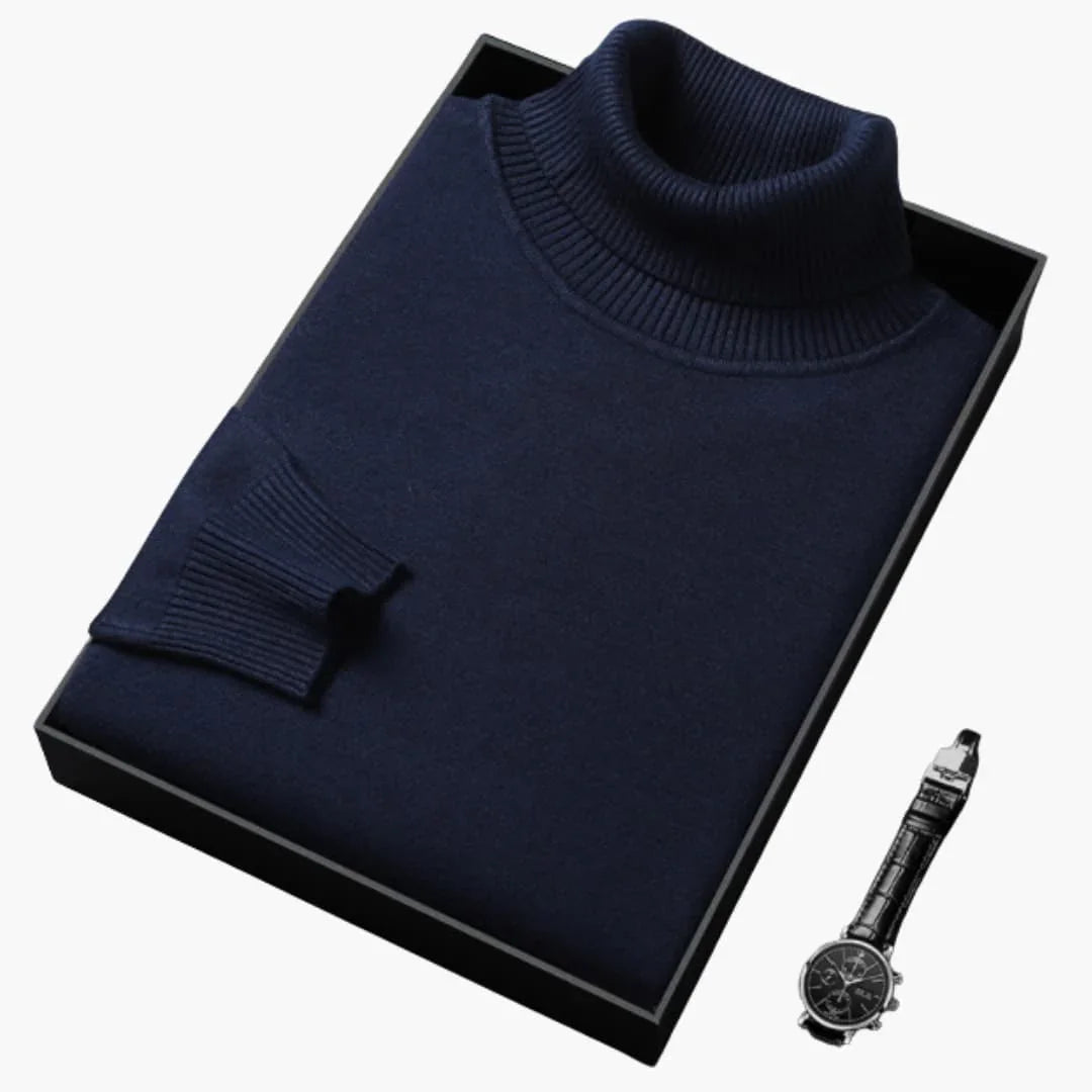 Men's Turtleneck Sweater with Long Sleeves and Ribbed Hem
