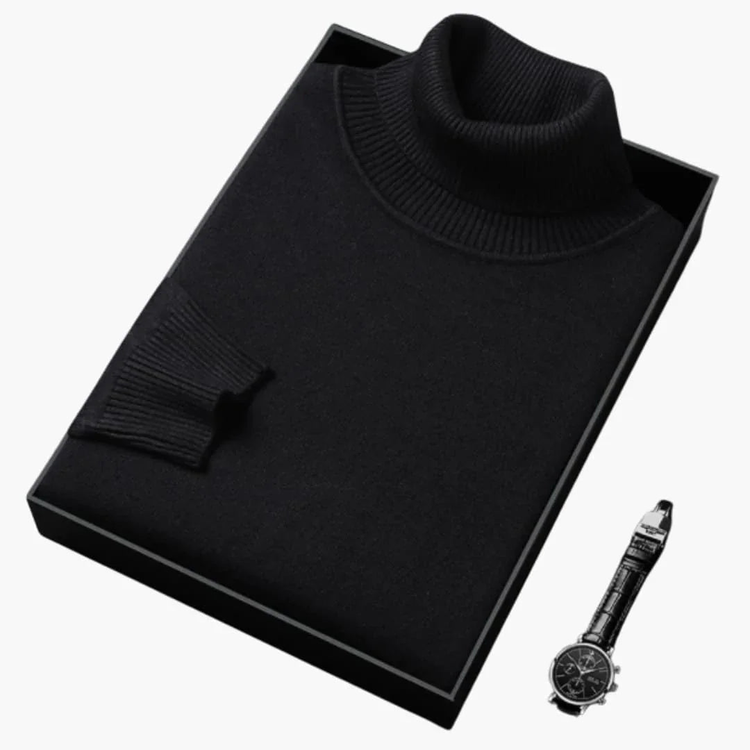 Men's Turtleneck Sweater with Long Sleeves and Ribbed Hem