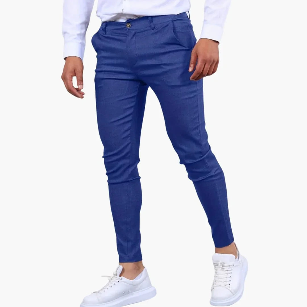 Men's Slim Fit Pants with Zipper and Functional Pockets