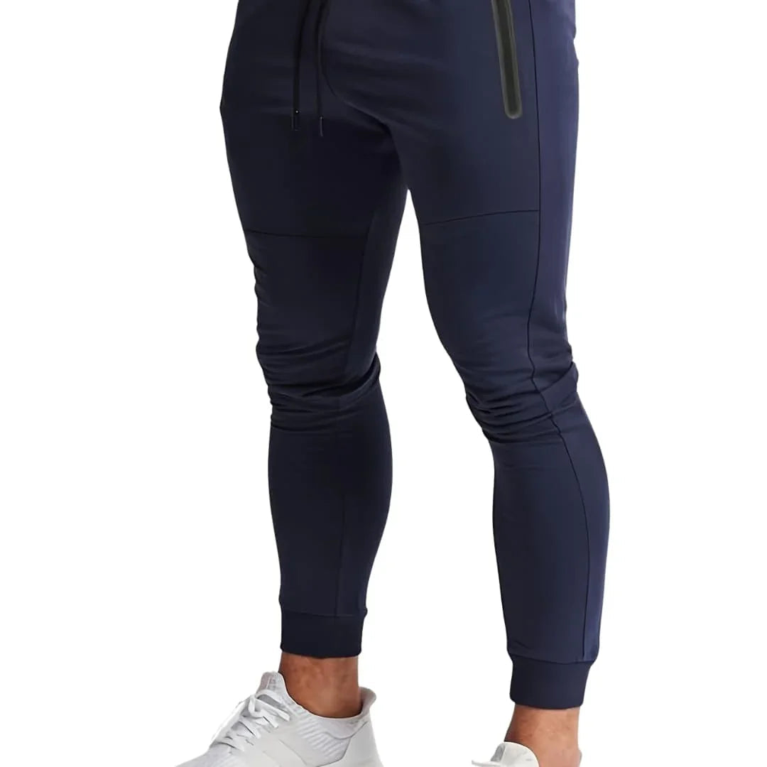 Men's Slim Jogging Pants with Zipper and Mid-Rise Waist