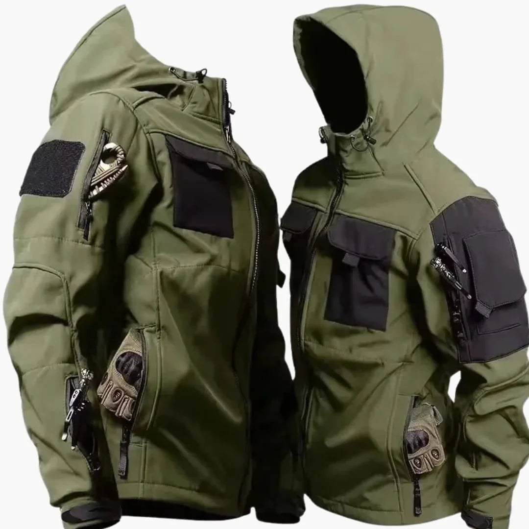Men's Softshell Jacket with Hood and Multiple Zipper Pockets