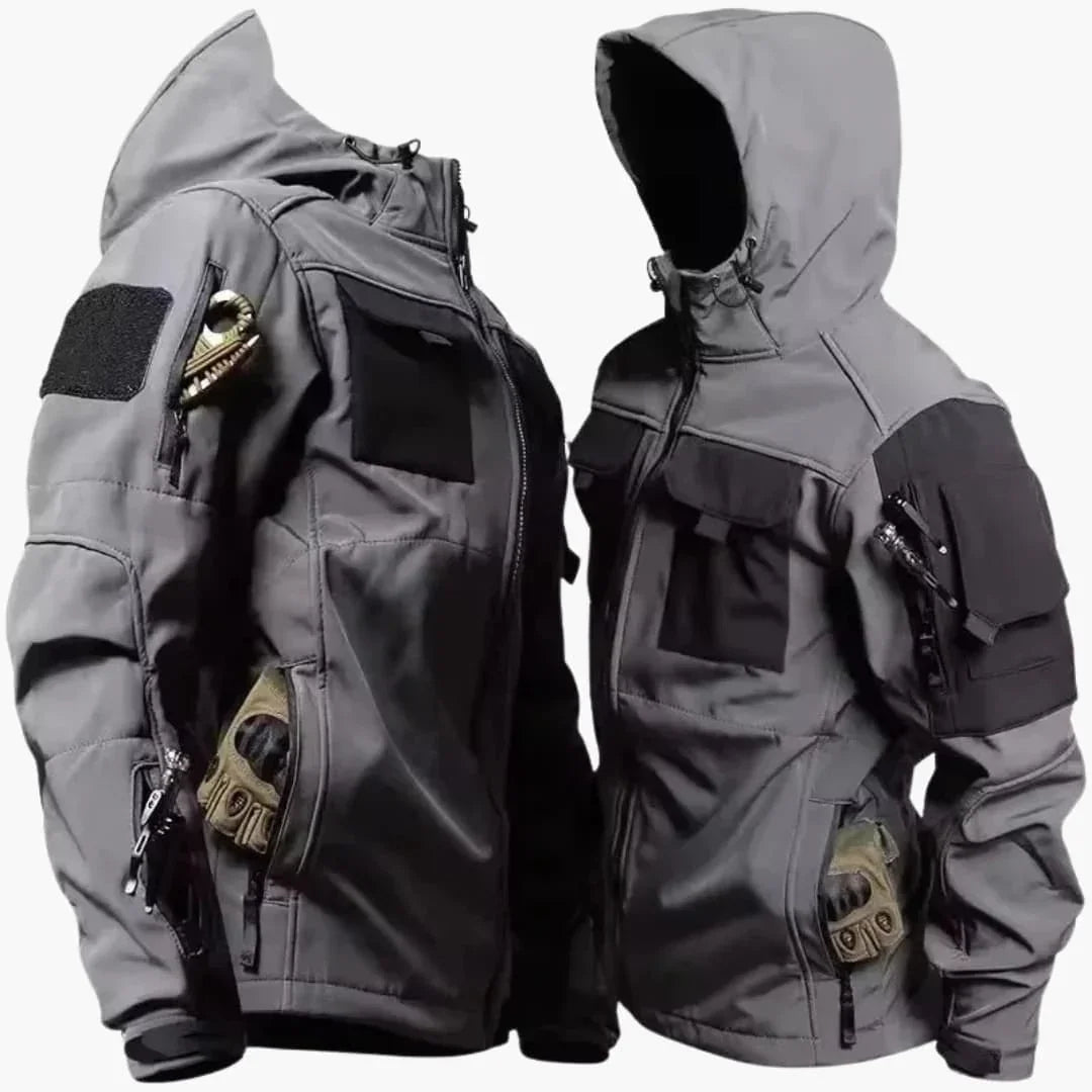 Men's Softshell Jacket with Hood and Multiple Zipper Pockets