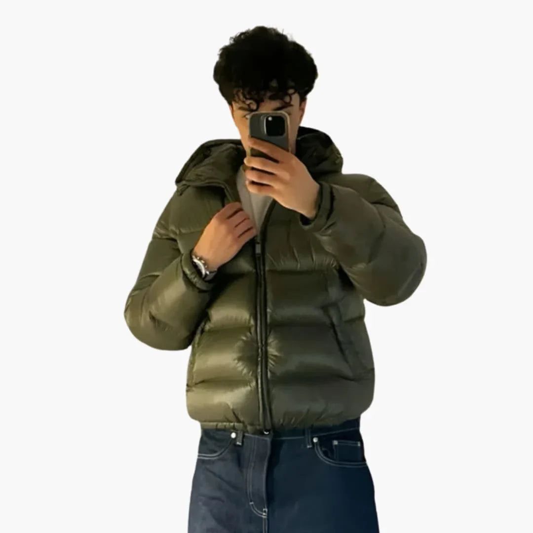 Men's Padded Jacket with Hood and Side Pockets