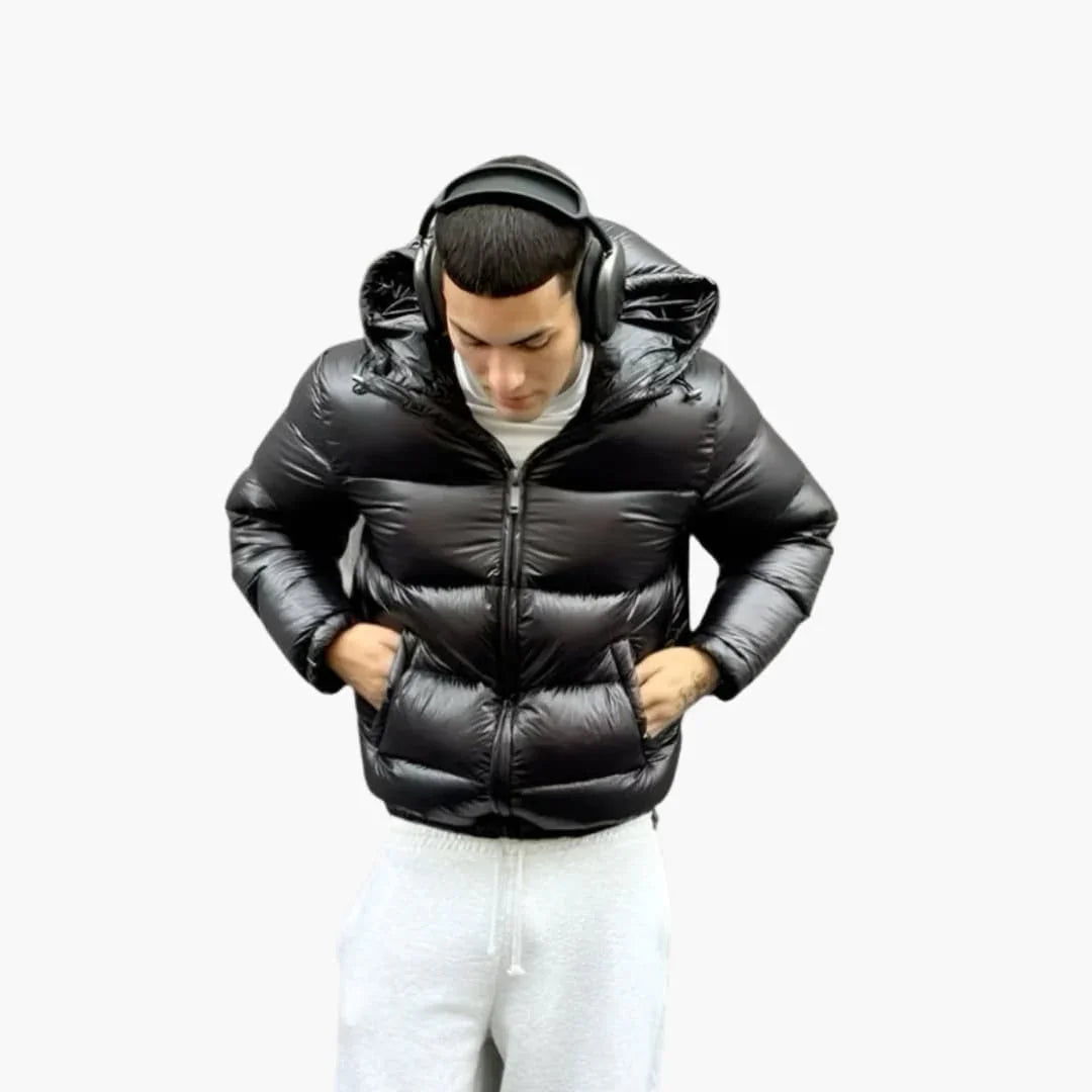 Men's Padded Jacket with Hood and Side Pockets