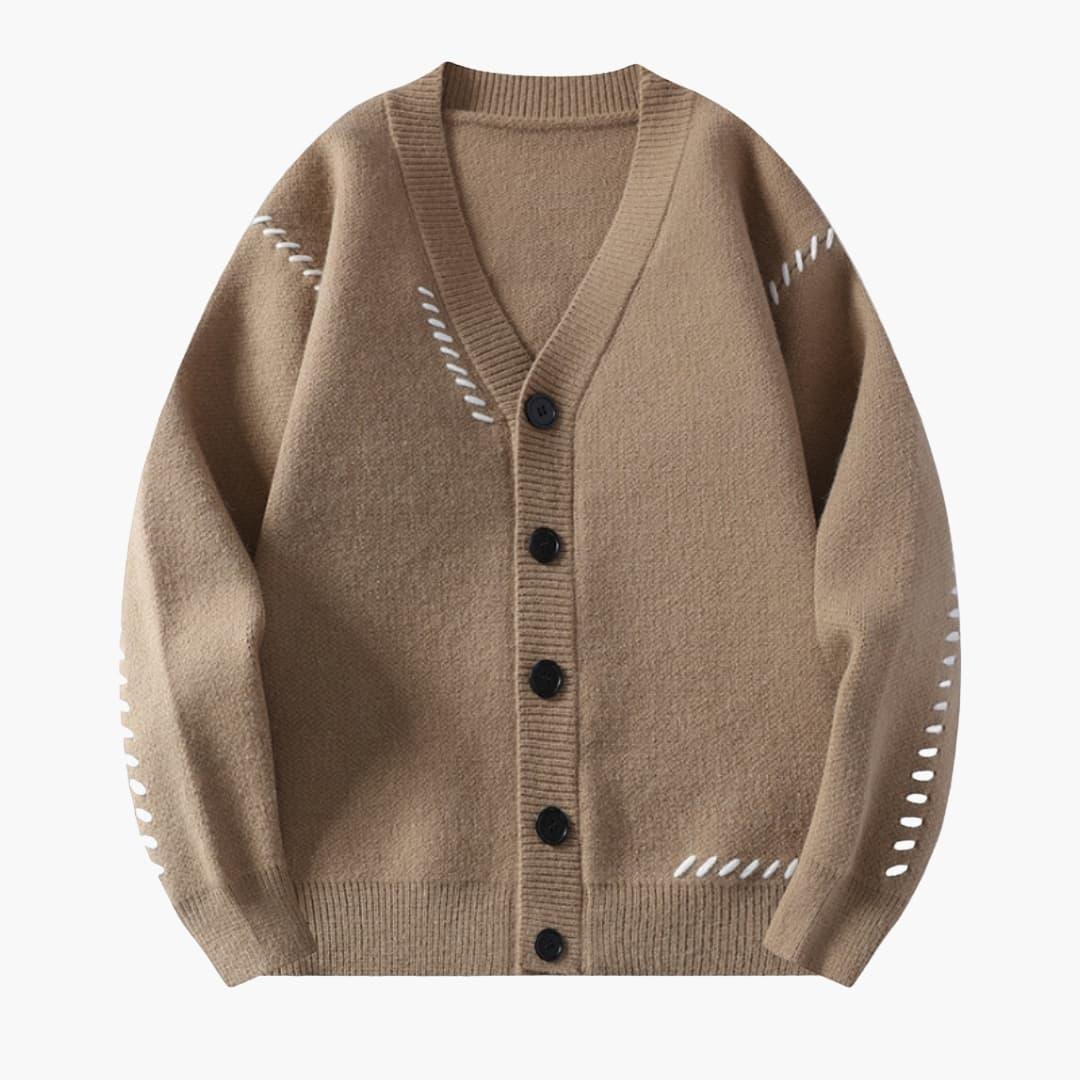 Men's Cardigan with Button Placket and V-Neck
