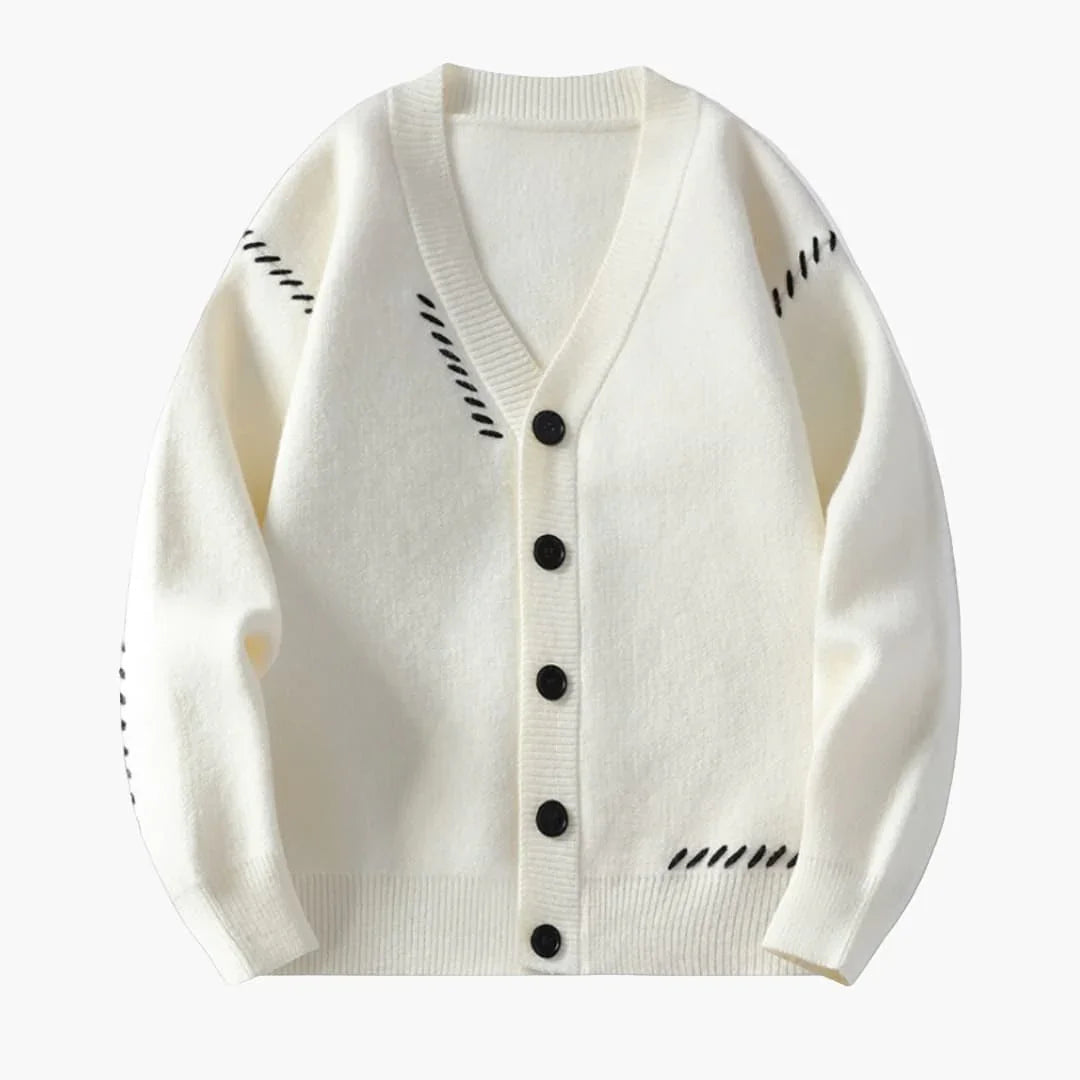 Men's Cardigan with Button Placket and V-Neck