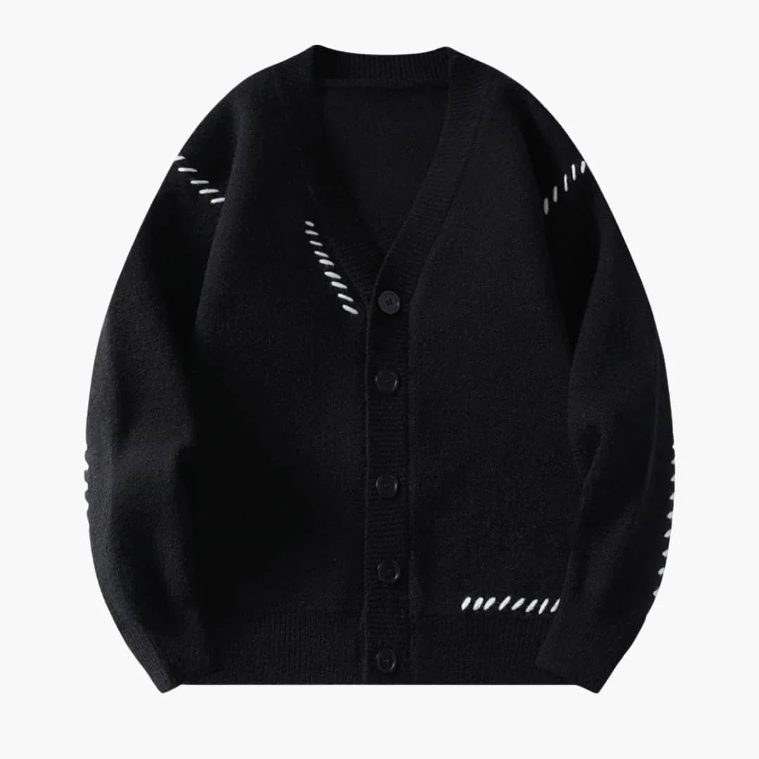 Men's Cardigan with Button Placket and V-Neck