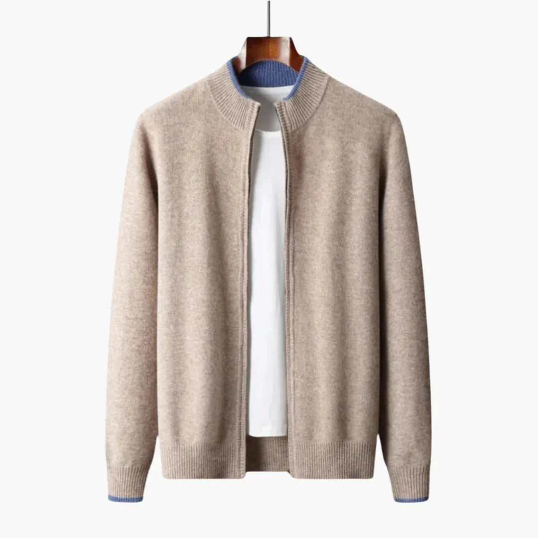 Bavane | Men's Zip-Up Cardigan with Ribbed Collar