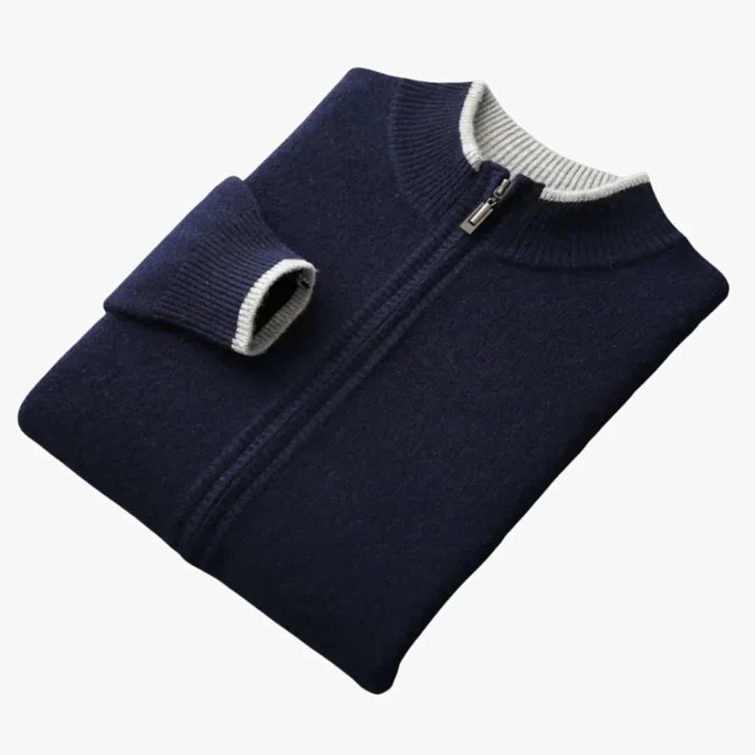 Men's Zip-Up Cardigan with Ribbed Collar