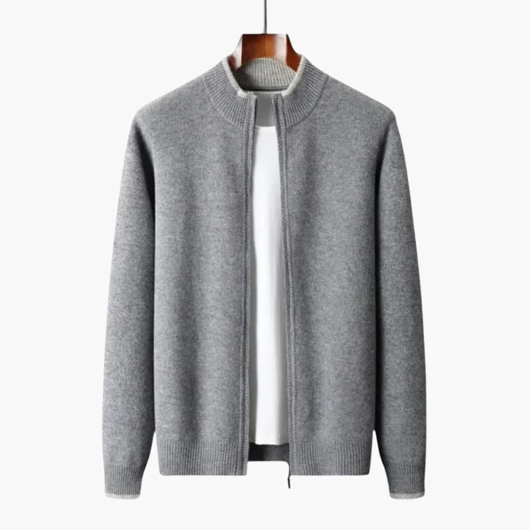 Men's Zip-Up Cardigan with Ribbed Collar