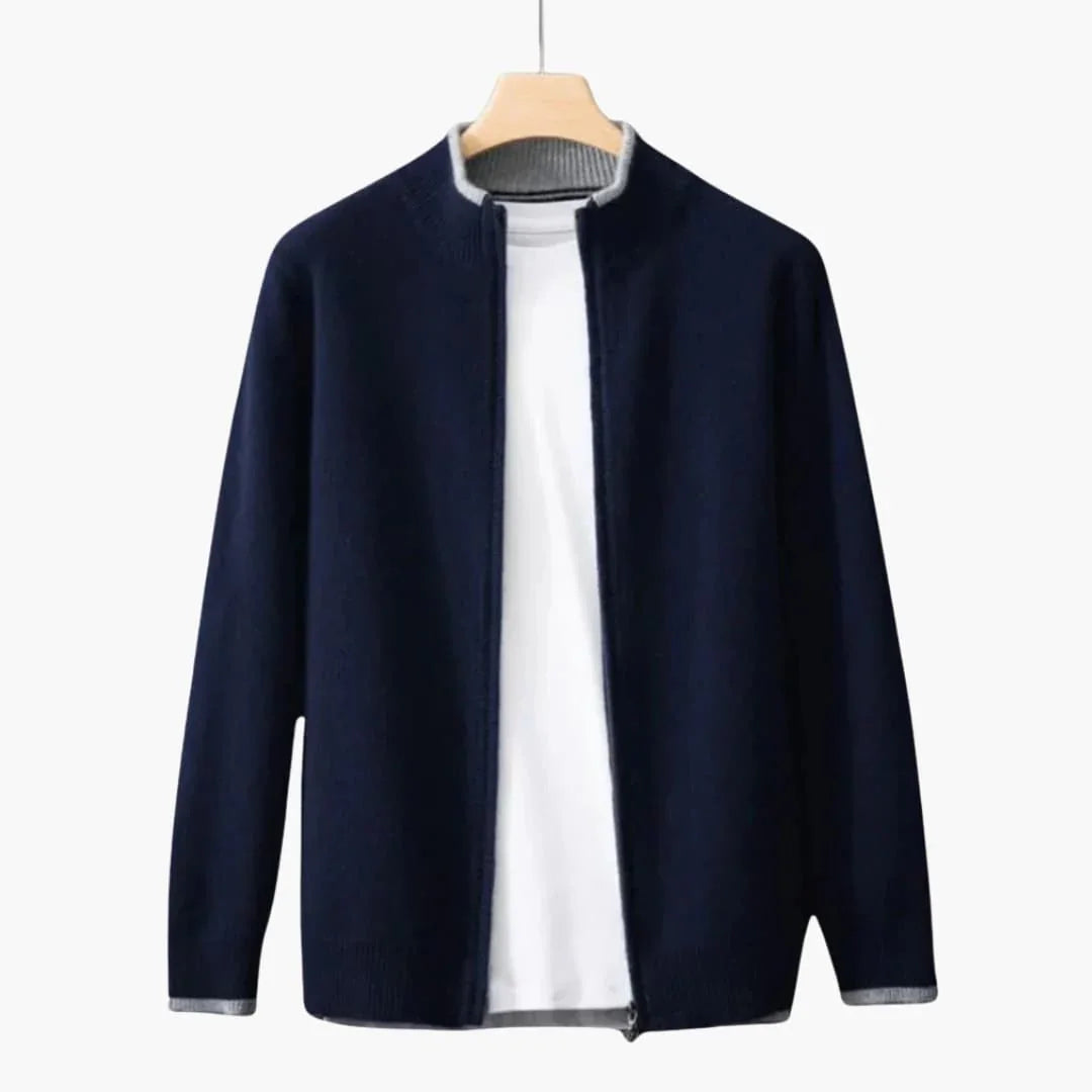 Men's Zip-Up Cardigan with Ribbed Collar