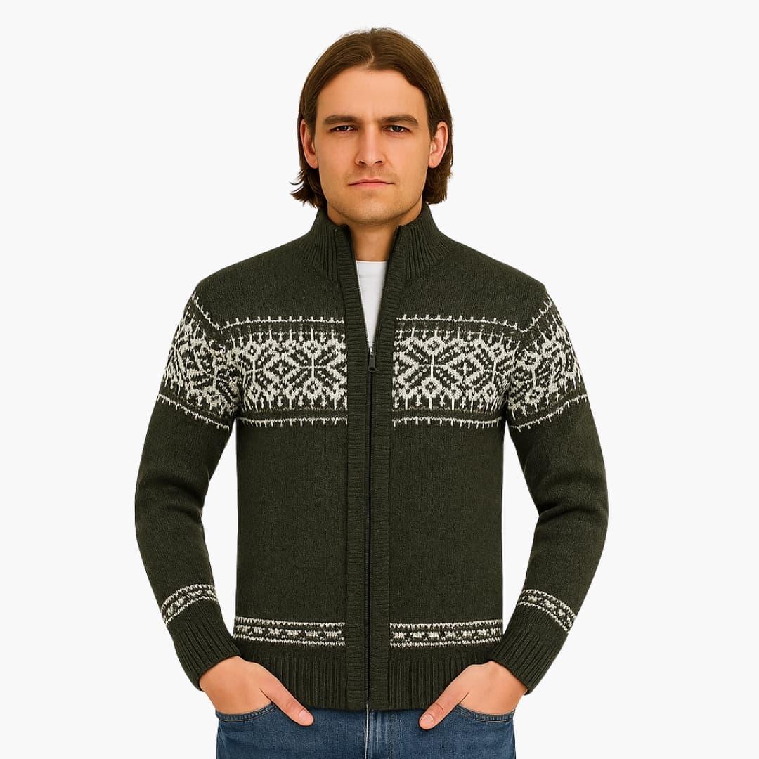 Men's Zip-Up Cardigan with Stand-Up Collar