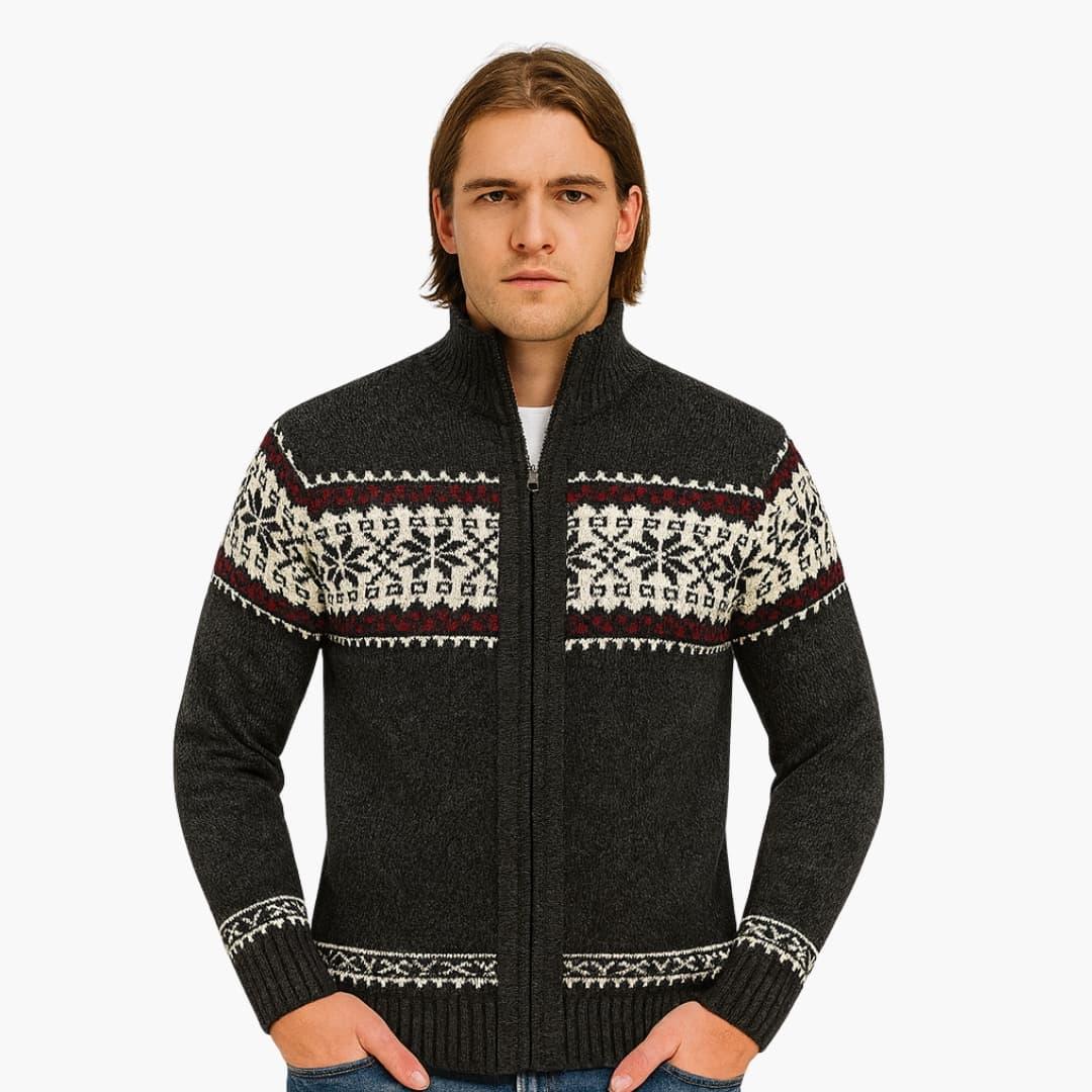 Men's Zip-Up Cardigan with Stand-Up Collar