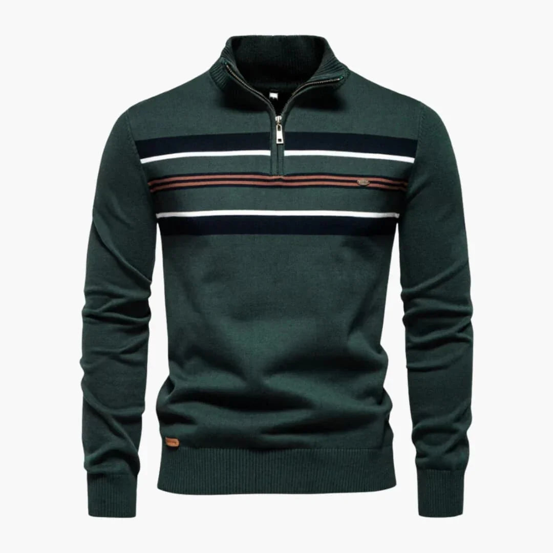 Bavane | Men's Knit Sweater with Half-Zip and Chest Stripes