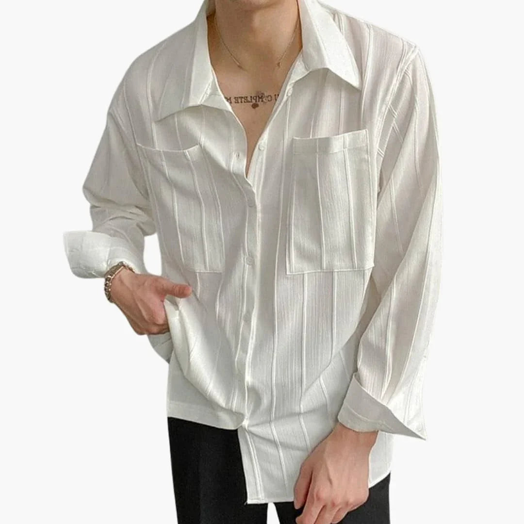 Men's T-Shirt with Round Neck and Ribbed Texture