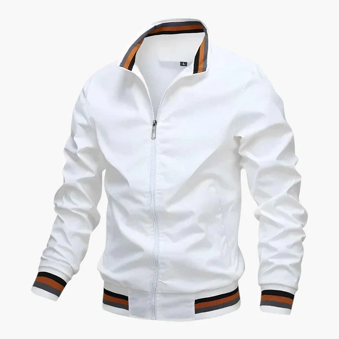 Men's Bomber Jacket with Zipper and Striped Hem