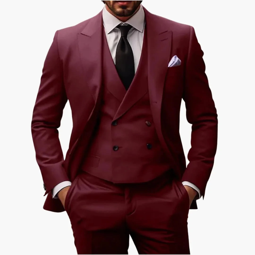 Three-Piece Men's Suit with Jacket and Vest
