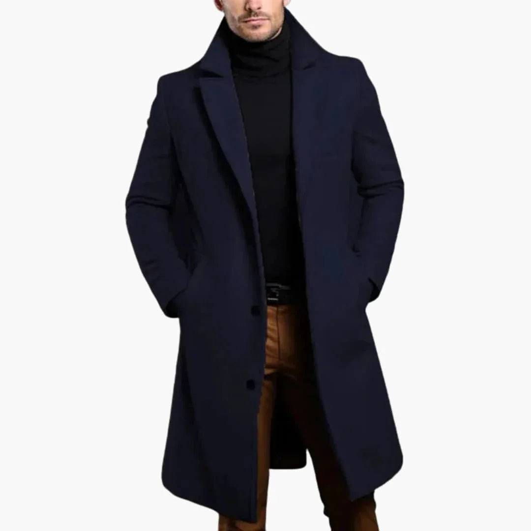 Men's Coat with Notched Collar and Button Closure in Front