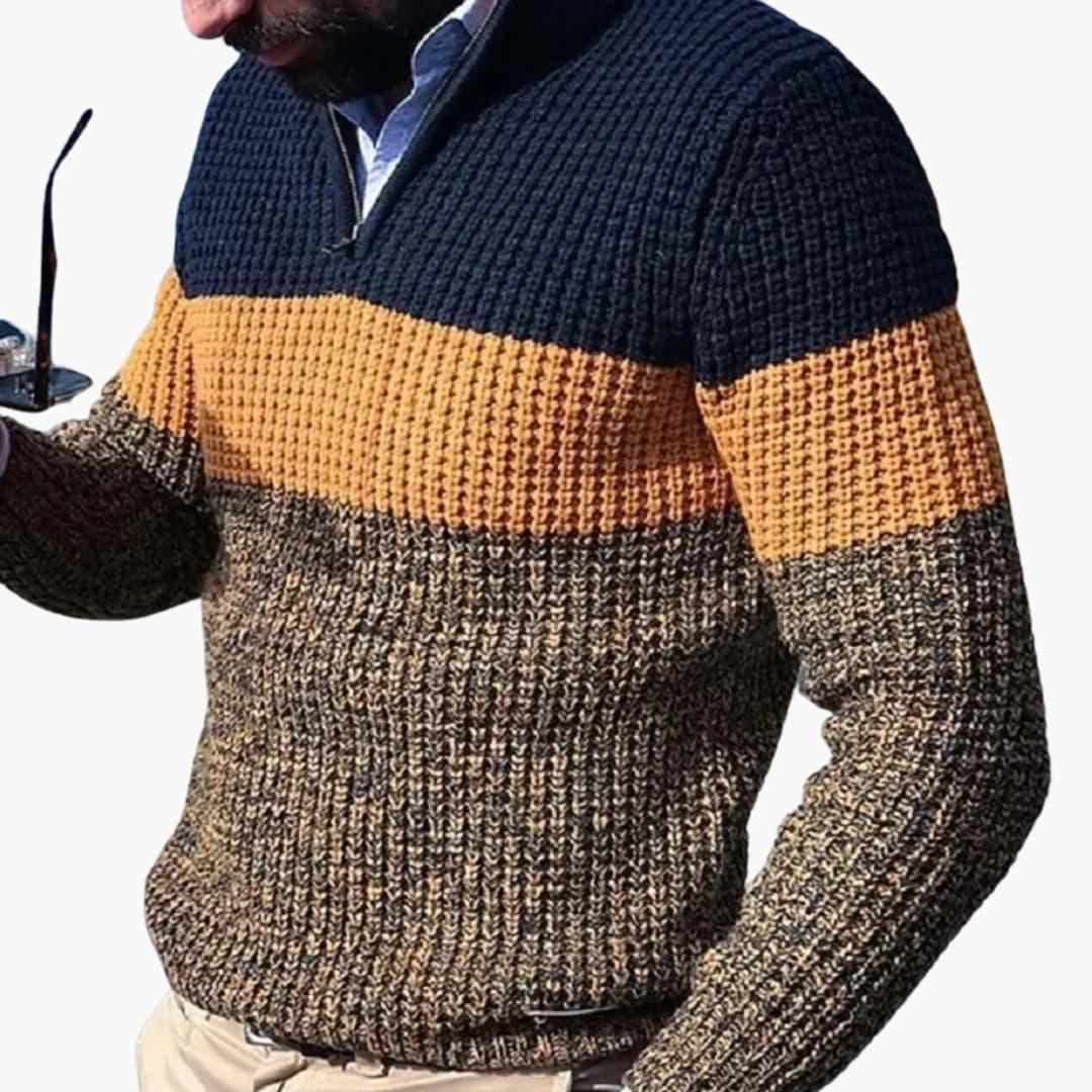 Bavane | Men's Pullover with Half-Zip and Colorblock Knit