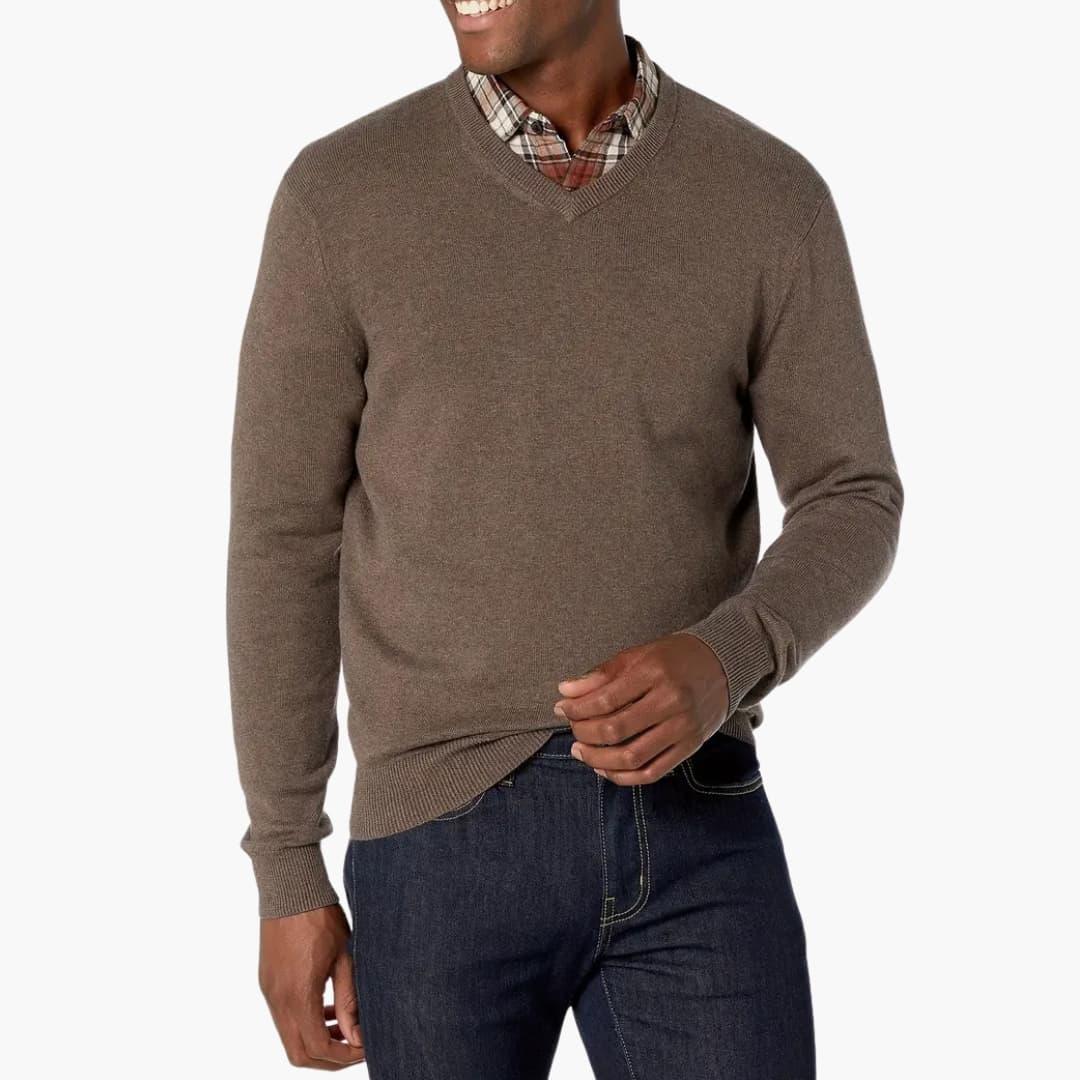 Men's Sweater with V-Neck and Long Sleeves