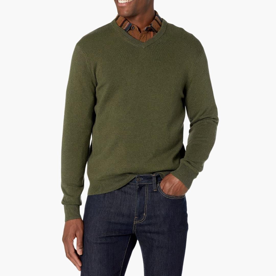 Men's Sweater with V-Neck and Long Sleeves