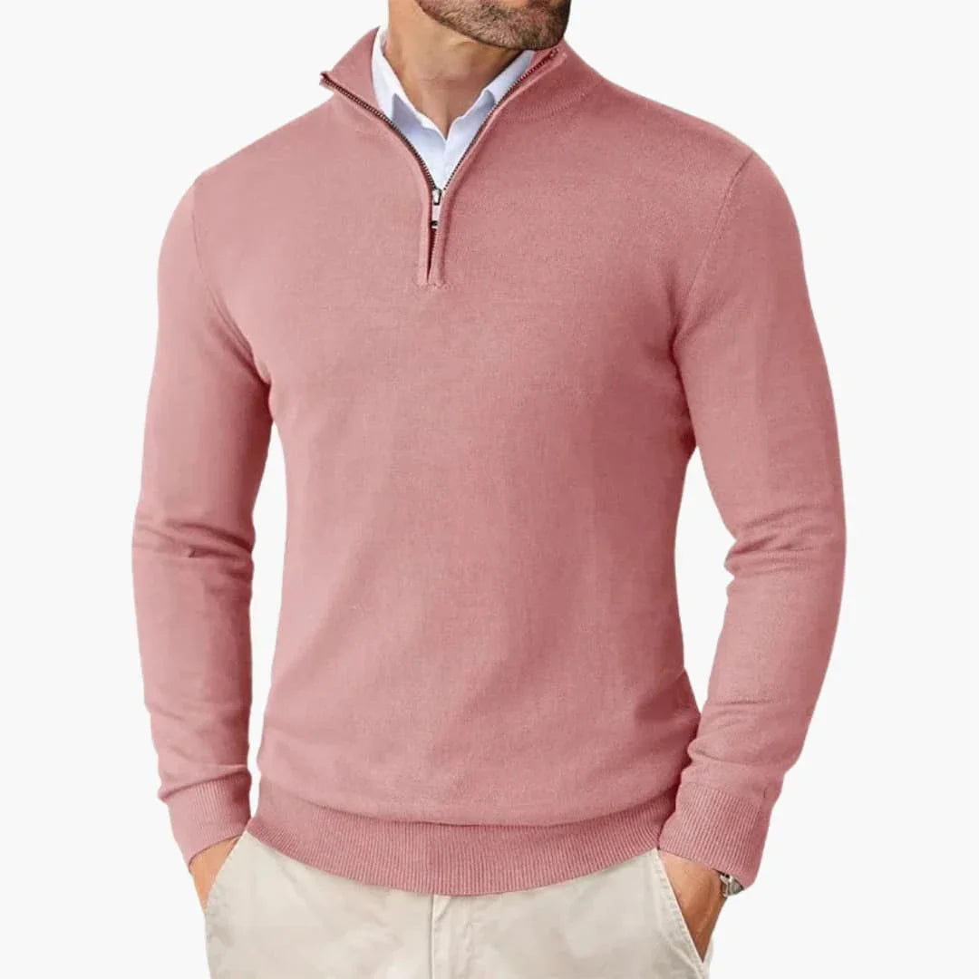 Men's sweater with quarter zip and long sleeves