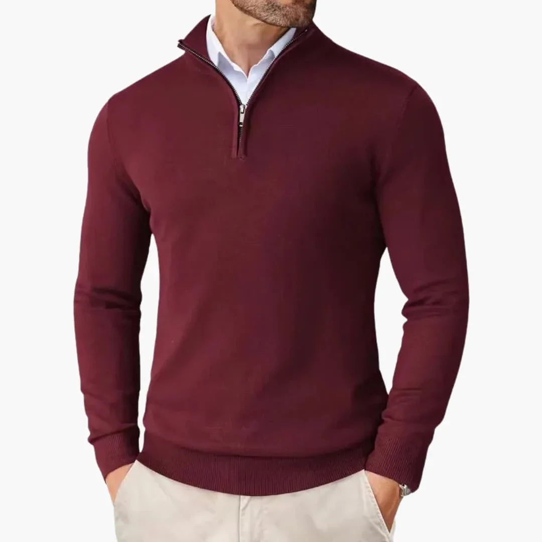 Men's sweater with quarter zip and long sleeves