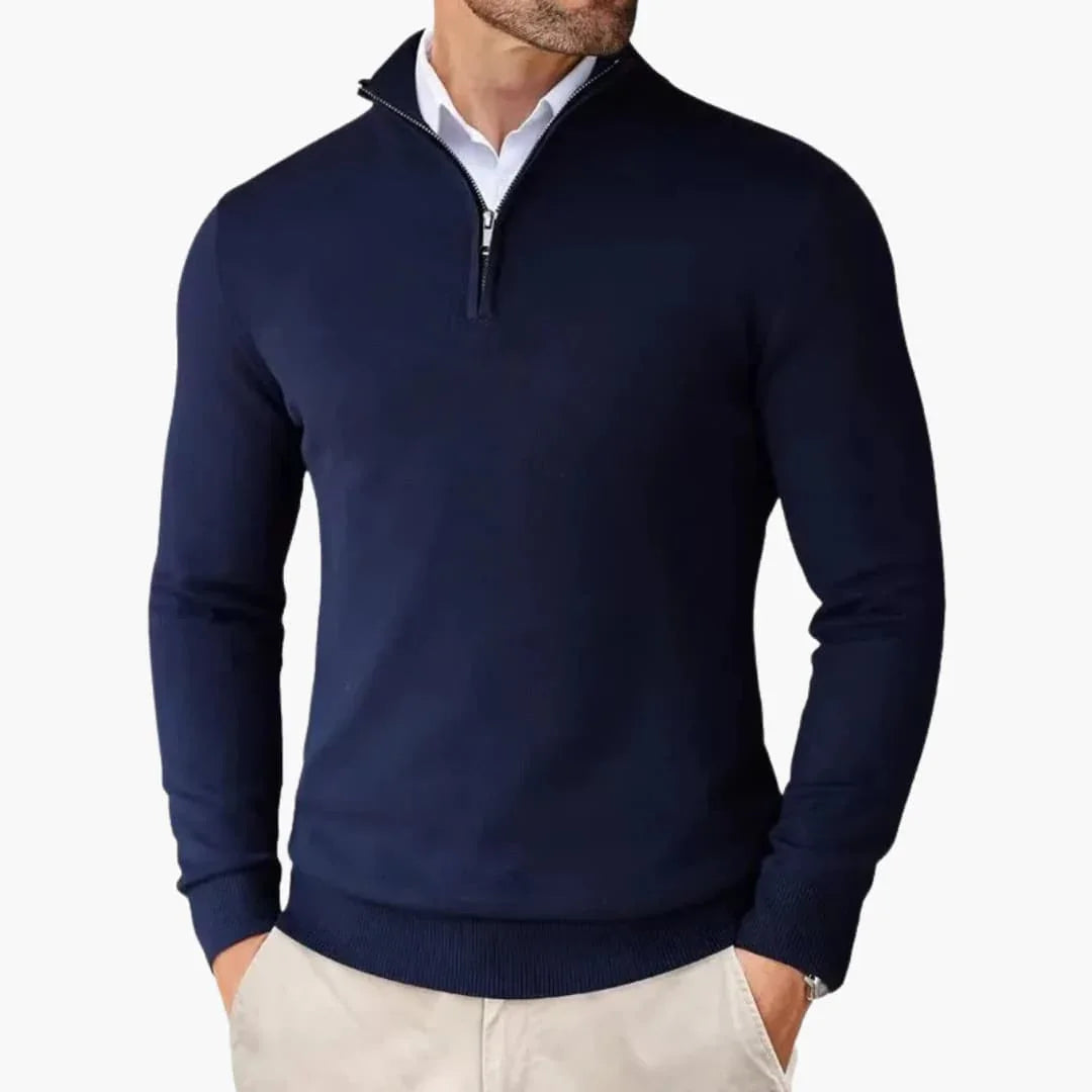 Men's sweater with quarter zip and long sleeves