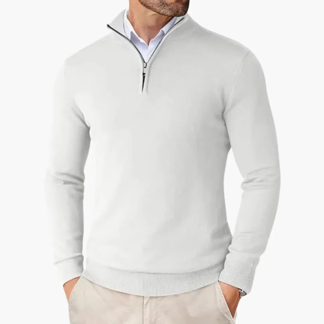Men's sweater with quarter zip and long sleeves