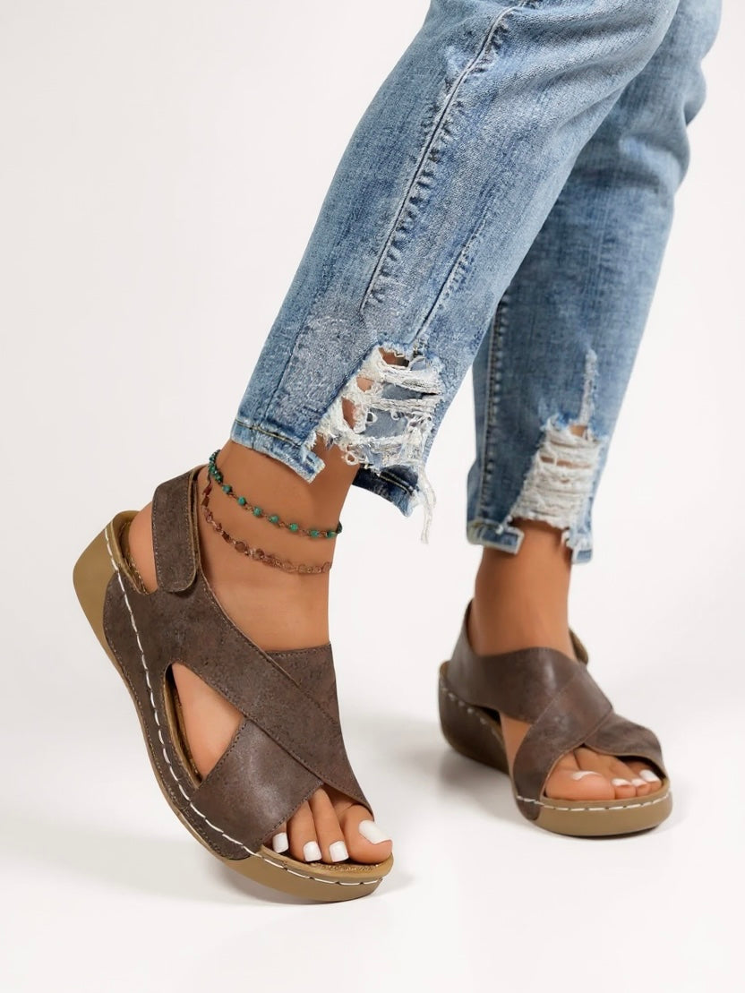 Women's Orthopedic Sandals with Platform Sole and Wedge Heel