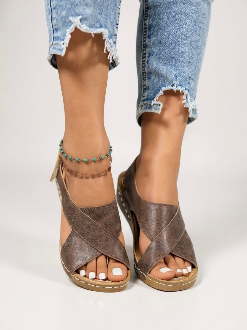 Women's Orthopedic Sandals with Platform Sole and Wedge Heel