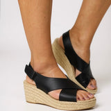 Women's Wedge Sandals with Espadrille Sole and Adjustable Strap