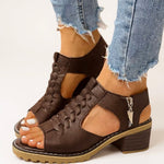Womens Orthopedic Sandals with Block Heel and Zip Closure