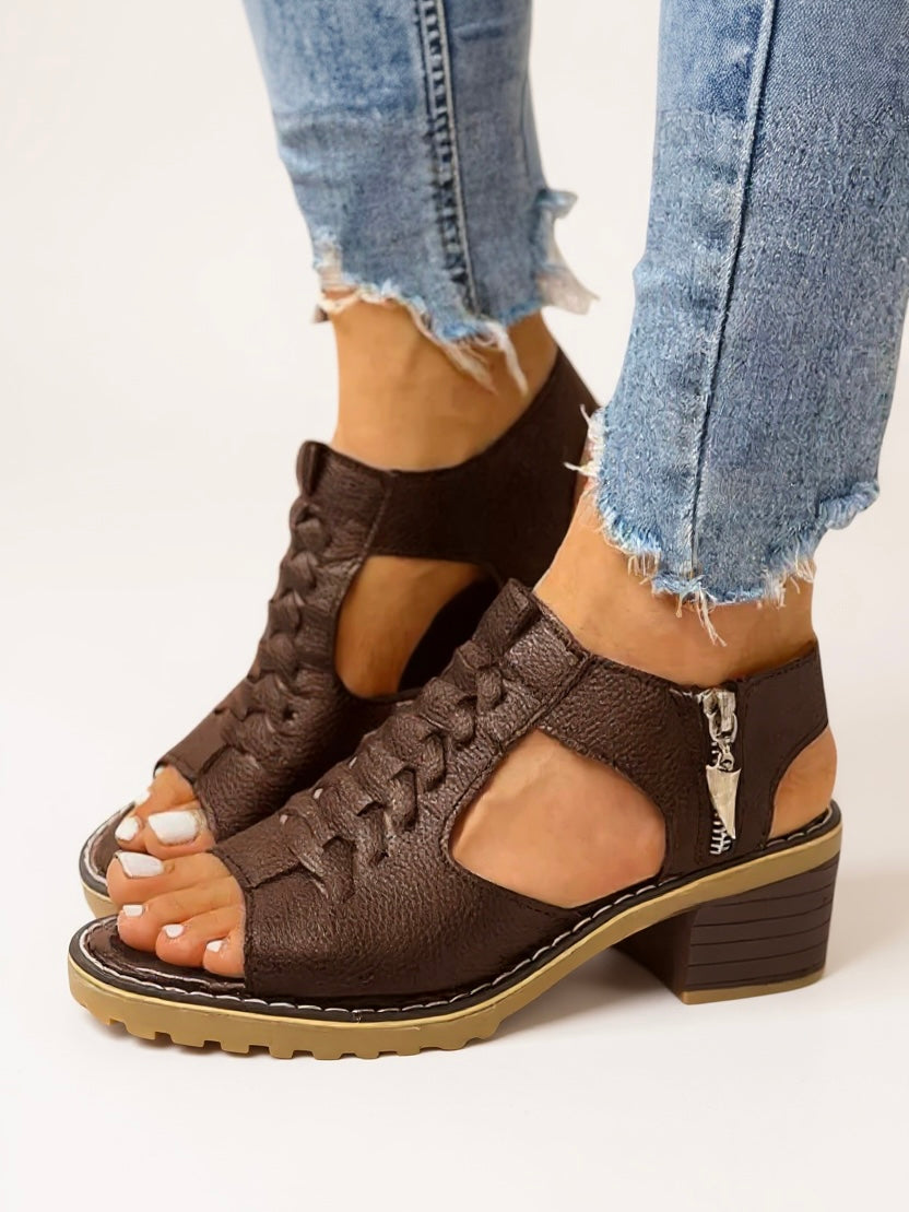 Bavane | Womens Orthopedic Sandals with Block Heel and Zip Closure