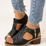 Womens Orthopedic Sandals with Block Heel and Zip Closure