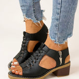 Womens Orthopedic Sandals with Block Heel and Zip Closure