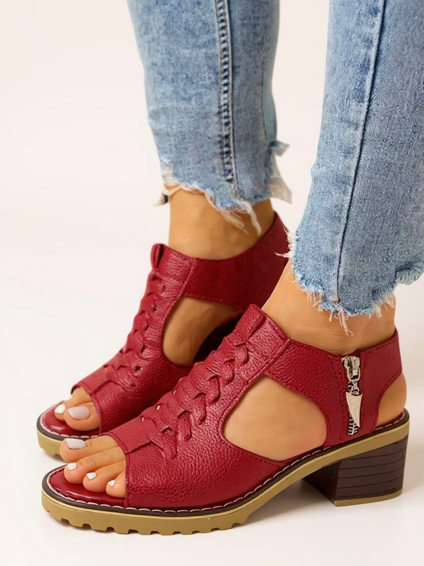 Womens Orthopedic Sandals with Block Heel and Zip Closure