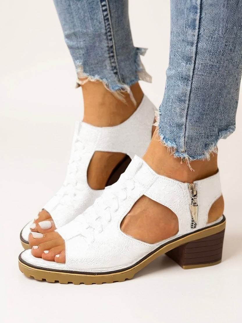 Womens Orthopedic Sandals with Block Heel and Zip Closure